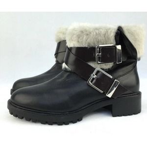 Zara Black Leather Fur Lined Ankle Boots EUR36 US5.5